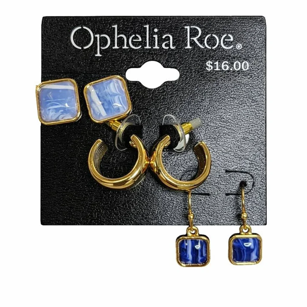 Ophelia Roe Gold Tone and Blue Earring Set - Picture 1 of 3